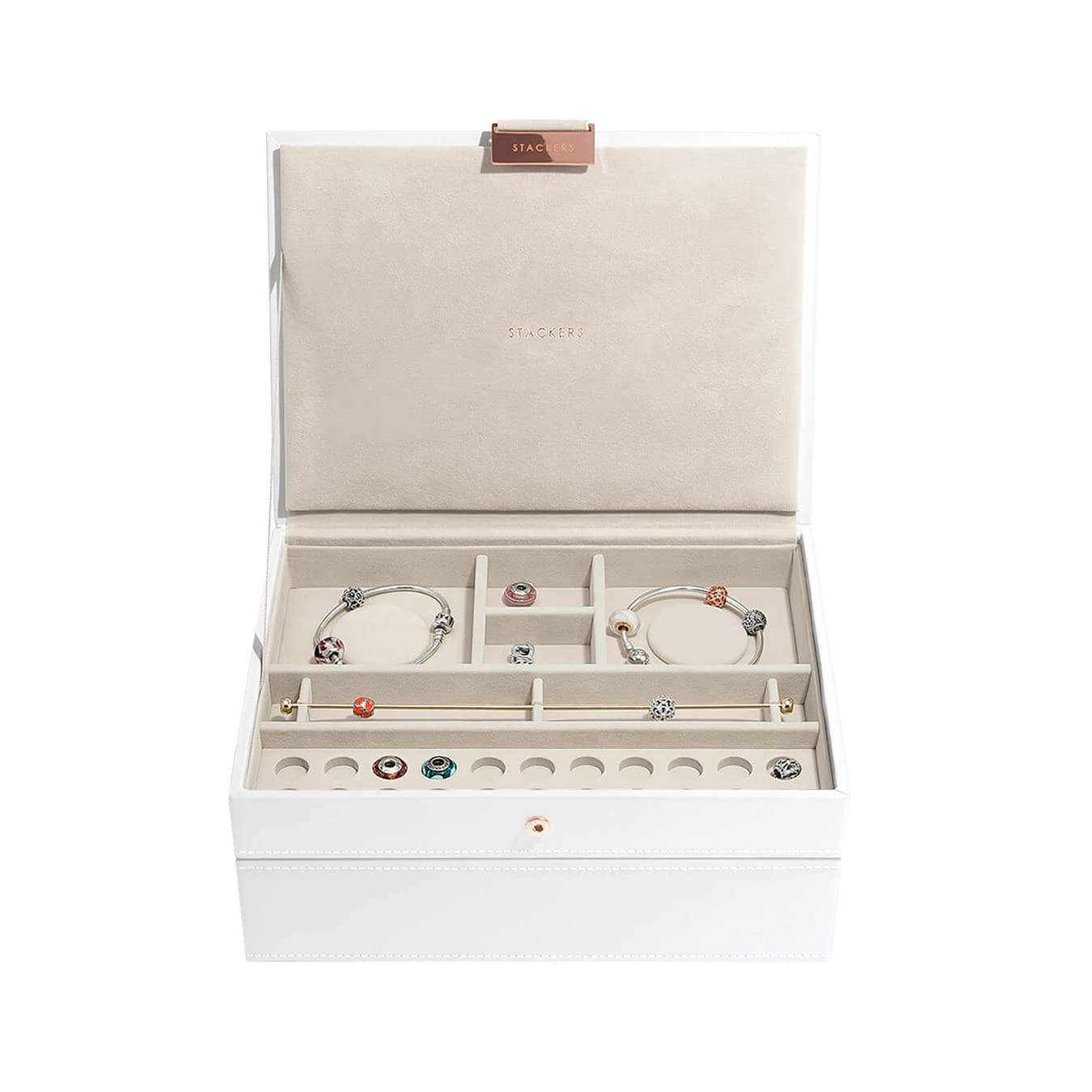 Stackers White & Rose Gold Classic Medium Charm Jewellery Box, Set of 2