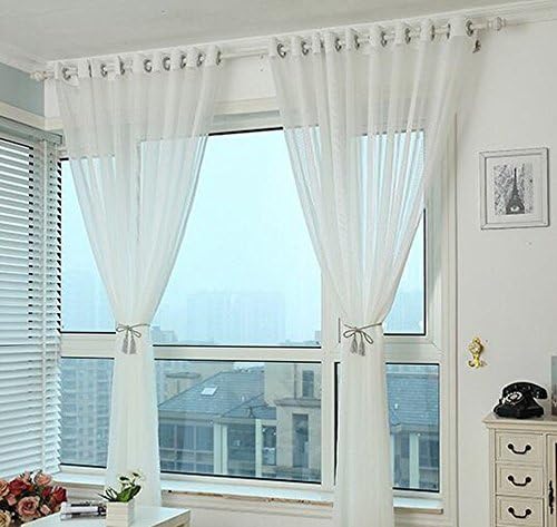 Pure Colour Vertical Stripe Style Grommet Window Curtain, 55 by 97-Inch Warm Home Designs Sheer Luxurious Curtain Panels, Set of 2 (White)
