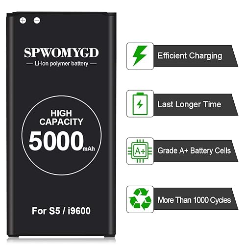 SPWOMYGD 5000mAh Super Galaxy S5 Battery Compatible with Li-ion