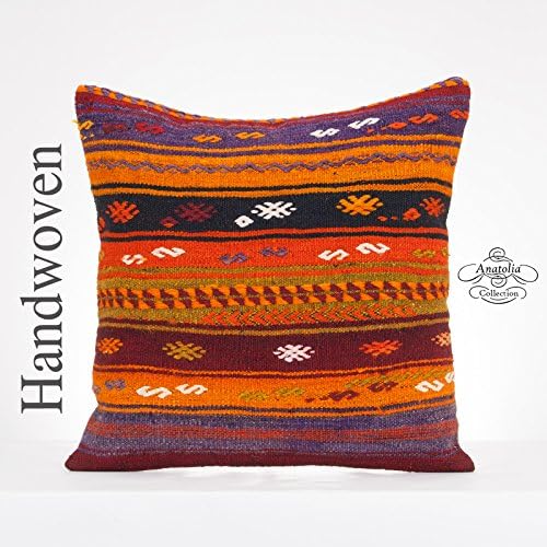 Embroidered Large Kilim Rug Pillow 20x20" Tribal Kelim Cushion Cover Turkish Ethnic Pillowcase