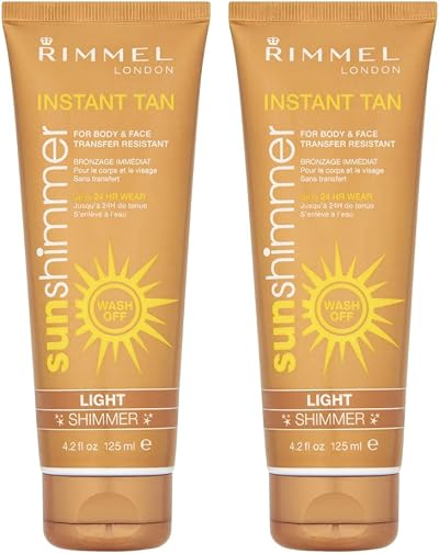 2 x Rimmel London Instant Tan Sun Shimmer Light 125ml Face Body Glow