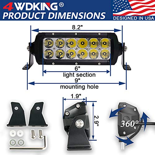 LED Light Bar 6 Inch 2PCS, 4WDKING USA Design IP68&IP69K Waterproof Premium LED Combo Off Road Work Light Truck Fog Lamp Mount on Front Bumper and Grille Fit for Ford F150 TOYOTA Tacoma JEEP Wrangler