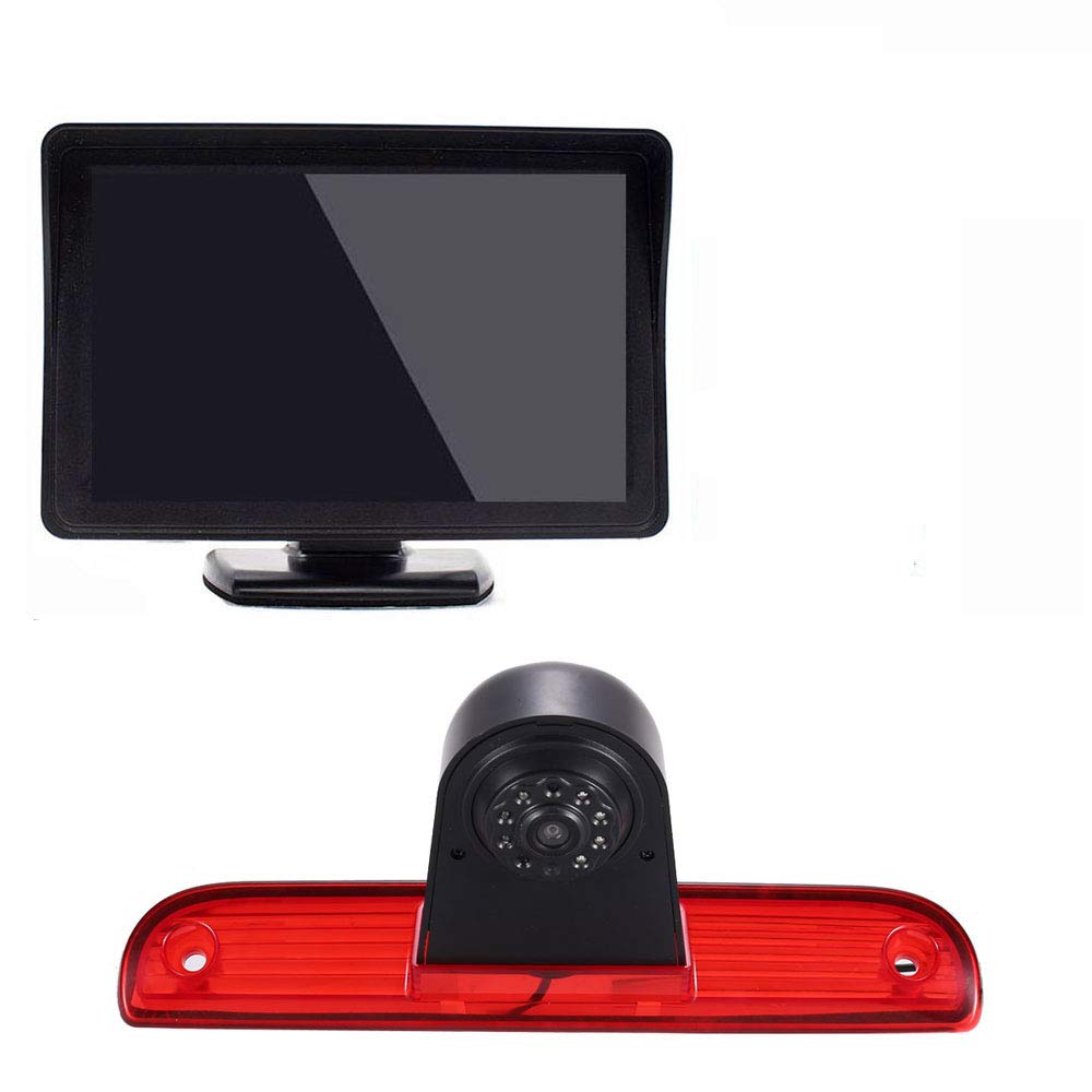 〔12mm Lens CMOS Camera + 4.3'' TFT LCD Monitor〕Car HD 3rd Brake Light Reverse Camera Kit for Transporter Business MPV SUV Bus Van/Fiat Ducato X250 X290 Bus Kasten/Peugeot Boxter/Jumper 2006