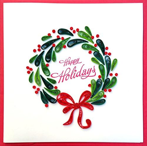 OberstuffHappy Holidays Wreath Quilling Greeting Card, 6x6 with Envelope. Hand-made. Suitable for Framing.