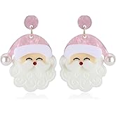 Christmas Earrings for Women Cute Acrylic Santa Earrings Hypoallergenic Xmas Santa Hat Pearl Earring Holiday Winter Jewelry Christmas Accessories Outfits for Women