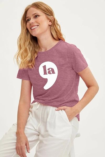 COMMA SHIRT WOMEN RETRO AMERICA T-SHIRT CASUAL SHORT SLEEVE TOPS PINK