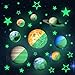 COOL BANK 36pcs Glow in The Dark Planet Wall Stickers 9pcs with 27pcs Stars Stickers ，Solar System Glowing Planets Wall Decals Peel Stick Art Decor for Walls Ceiling Kids Bedroom Living Room