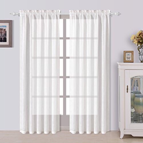 Best Dreamcity Faux Linen Sheer Curtains for Bedroom, Rod Pocket, Solid Drapes, Set of 2 Panels, W52" X L84", White