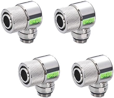 Enzotech G1/4" to 1/2 ID, 5/8 OD Compression Fitting for Soft Tubing, 90° Rotary, Chrome, 4-pack