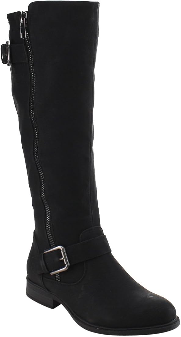 Amazon.com | De Blossom Collection GE18 Women's Buckle Strap Zip Under Knee-High Riding Boots 
