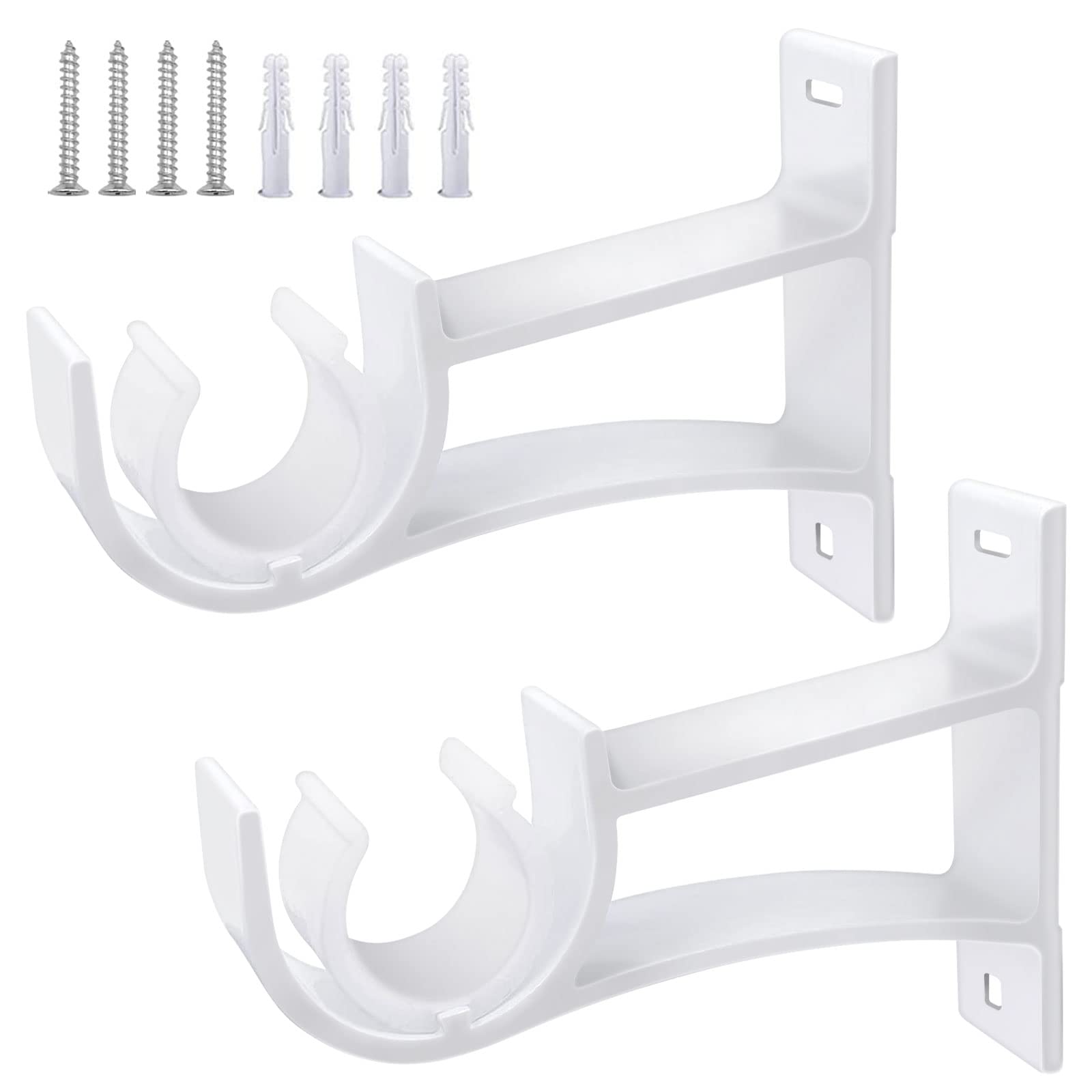 Curtain Rod Bracket, Heavy Duty Curtain Pole Brackets White 25mm Metal Single Curtain Rail Brackets Support Hooks Wall Mounted Curtain Pole Holders for 25mm-30mm Drapery Pole, 2 Pack