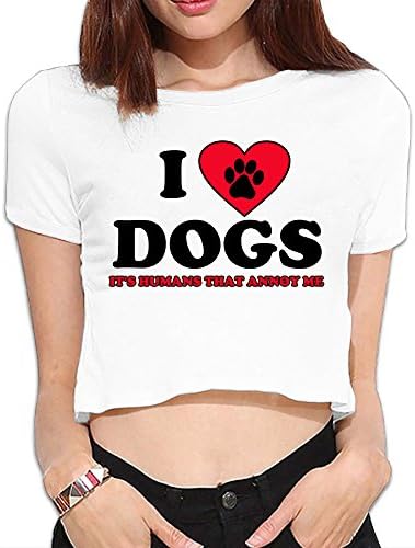 T Shirt Printing Heart Dogs Black Crop Shirt For Woman