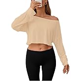JDEEO Women's Off Shoulder Mesh Crop Top Sheer See Through Long Sleeve Sexy Casual Outfit for Spring Fall