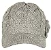 J-Fashion Women's Cable Knitted Double Layer Visor Beanie Hat with Hair Tie (Rossette Floral,Grey)