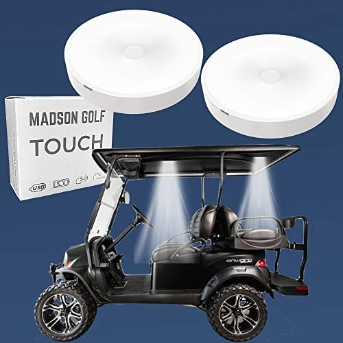 2-Pk Universal Golf Cart Roof Stick On Anywhere One Touch LED Light fits Club Cart, Onward, Precedent, EZGO, Yamaha, and Garia carts, USB Rechargeable Puck designed for golf cart use, Great Golf Gifts 2-Pk Universal Golf Cart Roof Stick On Anywhere One Touch LED Light fits Club Cart, Onward, Precedent, EZGO, Yamaha, and Garia carts, USB Rechargeable Puck designed for golf cart use, Great Golf Gifts