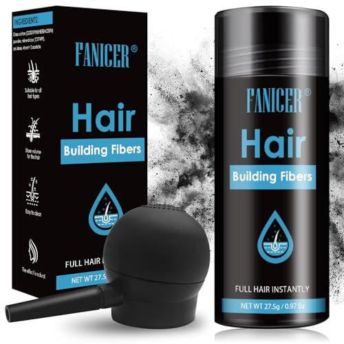 Hair Densifying Powder, Hair Powder, Hair Fibre with Spray Applicator, Thickening Spray Powder, Naturally Thicker, For Women and Men, Black