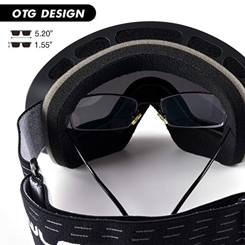 Snowledge Ski Snowboard Goggles with UV400 Protection, OTG Skiing Snowboarding Goggles of Double Spherical Lens with Anti-Fog Ski Goggles for Men, Women, Helmet Compatible Snow Goggles