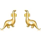 Fooui 14K Gold Dinosaur Earrings for Women, 14kt Gold Dinosaur Earrings Stud Animal Earrings Jewelry Birthday Mothers Day Gift for Mom Her Wife