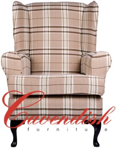 Cavendish Furniture Balmoral Deep Orthopedic Chair in Beige Tartan 21" (19" Seat Height), Multi-Colour