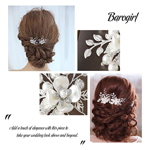 Barogirl Wedding Hair Pins Silver Floral Hair Pin Clip Leaf Wedding Hair Accessories for Brides and Bridesmaids (Set of 2)