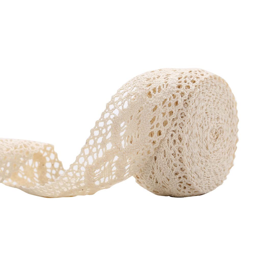 Vintage lace ribbon, 10 m cotton lace trim, crochet lace trim, decorative lace ribbon, lace fabric, gift ribbon for sewing, crafts, wedding, Christmas, gifts, decoration, beige, 4 cm