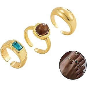 Atiptu 3Pcs Toe Rings for Women Non Tarnish 14K Gold/Silver Plated Adjustable Toe Band Knuckle Ring Vintage Style Colorful Rh
