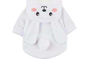 QWINEE Rabbit Dog Hoodie Dog Warm Jacket Coat Puppy Sweatshirt Christmas Halloween Dog Costume Cosplay Winter Dog Clothes Pet Apparel for Small Medium Dogs Cats Kitten Solid White XL