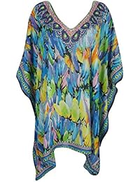 Mogul Womens Caftan Dress Throwing Shades Jewel Print V-Neck Cover Up