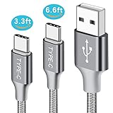 USB Type C Cable,2-Pack(3.3ft+6.6ft) USB-C to USB A Fast Charger Nylon Braided Fast Charging Cord Compatible Samsung Galaxy S9 S8 Plus Note 9 8,LG V20 G6 G5,Google Pixel XL, Nintendo Switch(Gray)