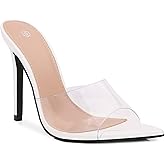 Shion ShaaYii Women Clear Pointed Toe Sandals Stiletto Heels Transparent Strap High Heels Slip on Mules for Women