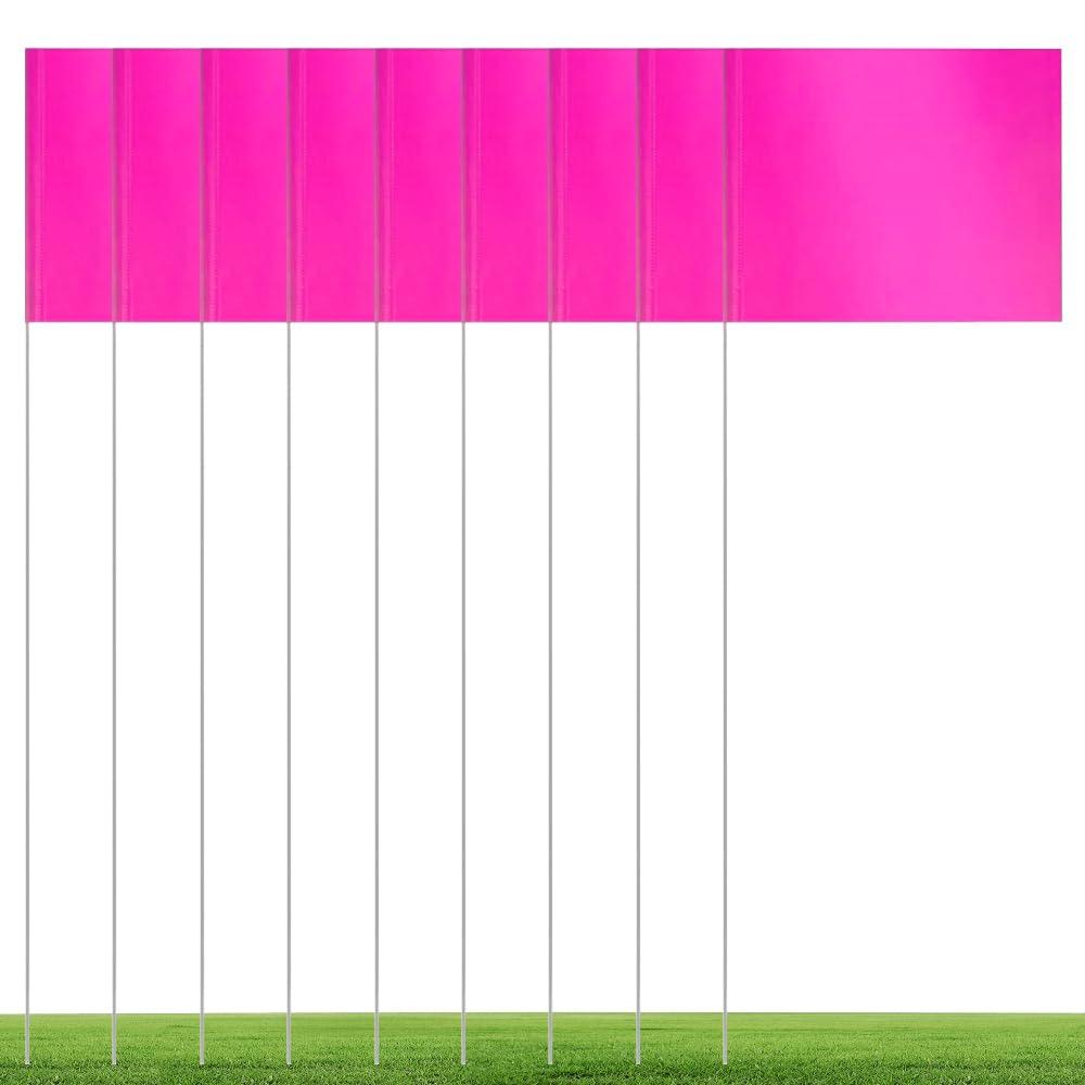 50 Pack Lawn Marker Flags 4.92 x 3.81 Inch Pink PVC Marker Flags Landscape Flags Yard Marker Garden Flags Lawn Flags Irrigation Flags Measurement Flags with 15.3 Inch Steel Pole