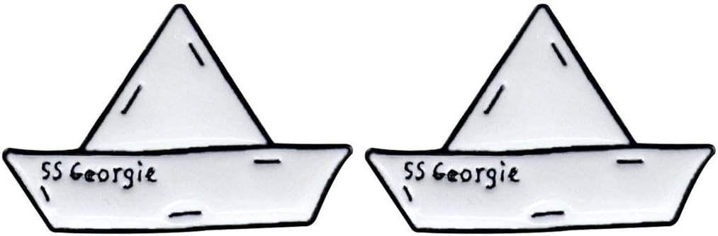 SS Georgie Paper Boat Lapel Pins Set of 2 Origami Enamel Brooch Children Girls Child Badge Gifts