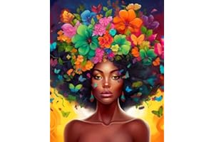 CLENDO DIY African Woman Paint by Numbers for Adults Canvas, Flowers and Girl Paint by Number Kits on Canvas - Frameless Oil Painting Kits Arts and Crafts for Home Decor Present 16x20 inch