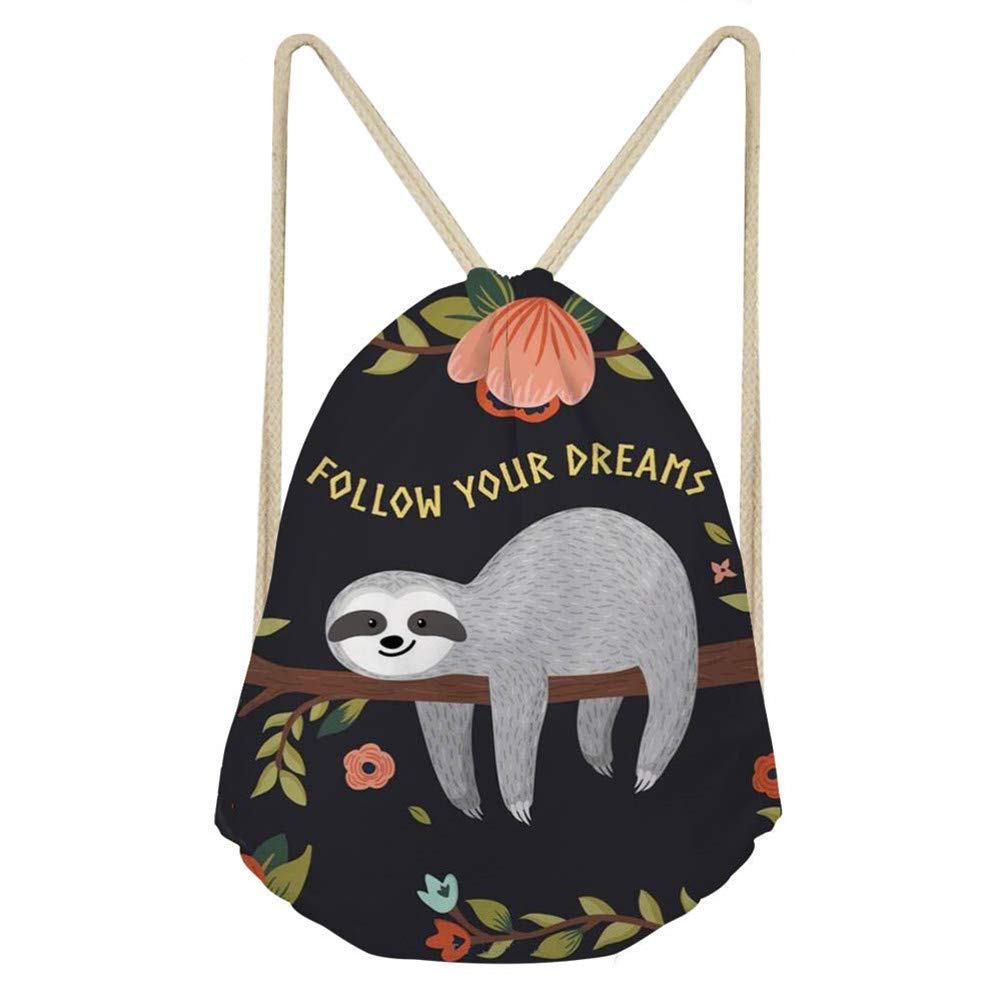 Coloranimal Womens Sloth Floral Drawstring Bags Athletic Gym Sports Yoga Dance Trainers Shoes Packs Stationary Pouch