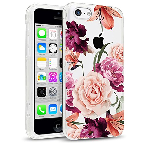 luolnh Compatible with iPhone 5C Case Slim Shockproof Clear Floral Pattern Soft Flexible TPU Back Cover Case -Purple Rose (Best Slim Case For Iphone 5c)