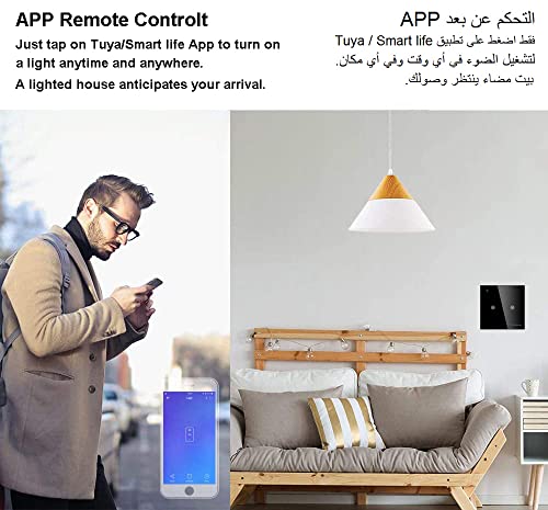 Redare Alexa Smart Switch,WiFi Smart Wall Light Switch,WiFi Light Switch No Neutral,No Neutral Wire Required,No Hub Required,Compatible with Alexa and Google Home(Black 2 gang)