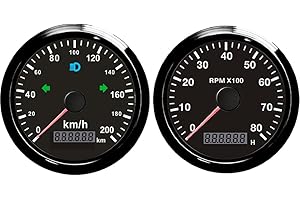 ELING Gauge Set 85mm (3 3/8'') Speedometer GPS 200km/h Speedo Gauge Tachometer 8000RPM with Red and Yellow Backlight 12V 24V 
