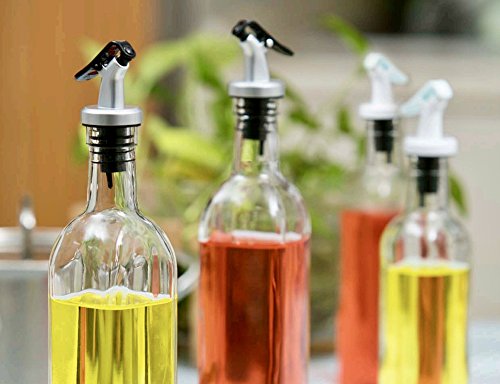 Ellora Farms | Venus Chef Pourer | BPA Free | Specially Designed for Oil, Vinegar, Wine or Salad Dressings | Dispenser Bottles Top Black | Fits 16 oz bottles | Pack of 4