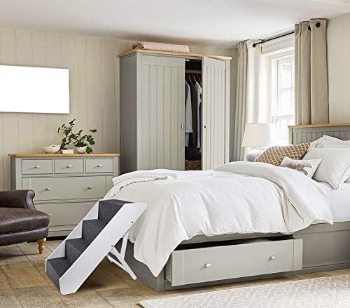 Arf Pets Wood Dog Stairs, 4 Levels Height Adjustment Wide Pet Steps, Foldable, White - Thumbnail 4