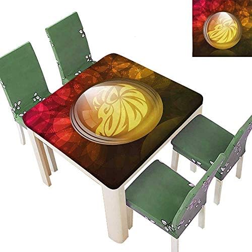 Indoor/Outdoor Snow Globe with Zodiac Sign Leo on Floral Background Print Red Yellow Dark Kitchen Tablecloth Picnic Cloth 23 x 23 Inch (Elastic Edge)