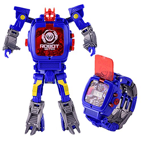 Robots Watch Toys for Kids,Digital Watch 2 in 1Deformation Robot Toys for Boys and Girls,Robot Watch for School GIF (Blue)