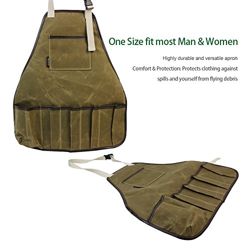 image for INNOSTAGE Garden Tools Apron,Waxed Canvas Work Bib Aprons with Pockets