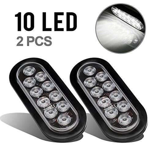 Partsam 2x 6″ White Clear Lens 10 LED Light Oval Stop Turn Tail backup reverse brake Grommet Mount Marker Lamp