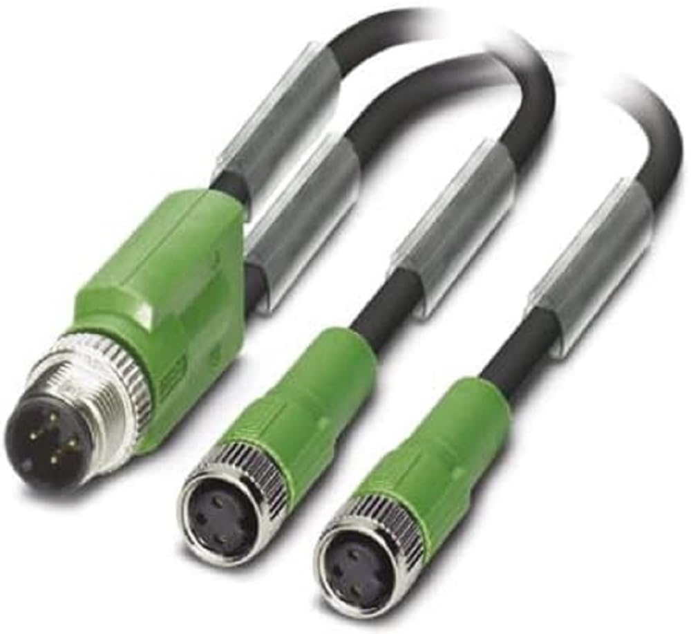 PHOENIX CONTACT SAC-3P-M12Y/2X0.6-PUR/M 8FS Sensor/Actuator Cable, 3-Pole, M12 Male Straight, A Coding, M8 Female Straight, 0.6 m Cable Length, Black/Grey