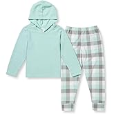 PajamaGram Kids PJs - Plaid Pajamas For Girls, Snuggle Fleece Hoodie, Mint, 6
