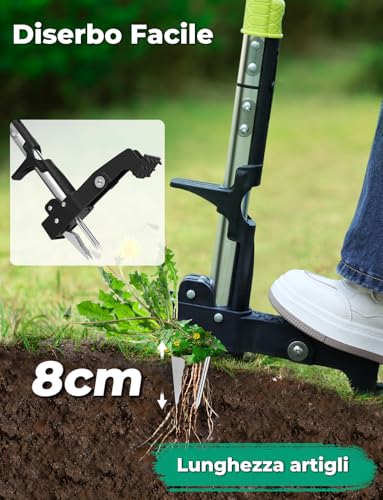 YISSVIC 4 Claw Manual Weed Remover Stainless Steel with Pedal, Telescopic Root Extractor, 108 cm, Non-Slip Adjustable D-Shaped Handle for Garden