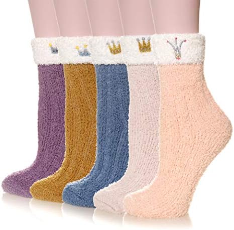 WENER Women's 5 pairs Super Soft Microfiber Fuzzy Winter Warm Slipper Home Socks