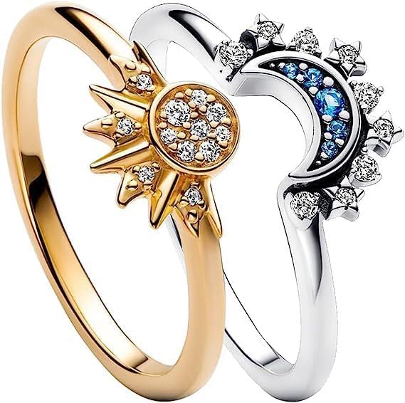 Sun And Moon Ring Set Size 6-11 Celestial Sun Moon Crescent Ring