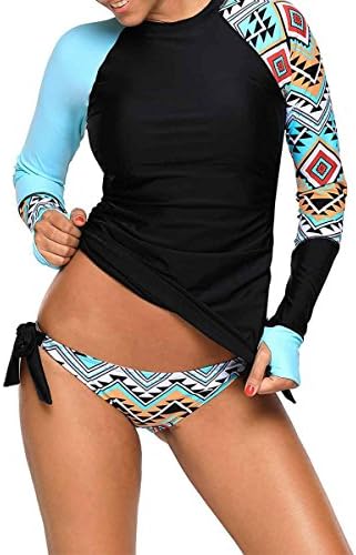 Litmoky Women's Aztec Print Tankini Tops and Triangle Briefs Two-Piece Swimsuits M Blue