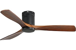 Sofucor 52 Inch Flush Mount Ceiling Fan with Remote Control, Low Profile Ceiling Fan without Light, Outdoor Indoor Ceiling Fan with Reversible Quiet DC Motor, 6 Speed, 3 Blades, Natural Wood Blades